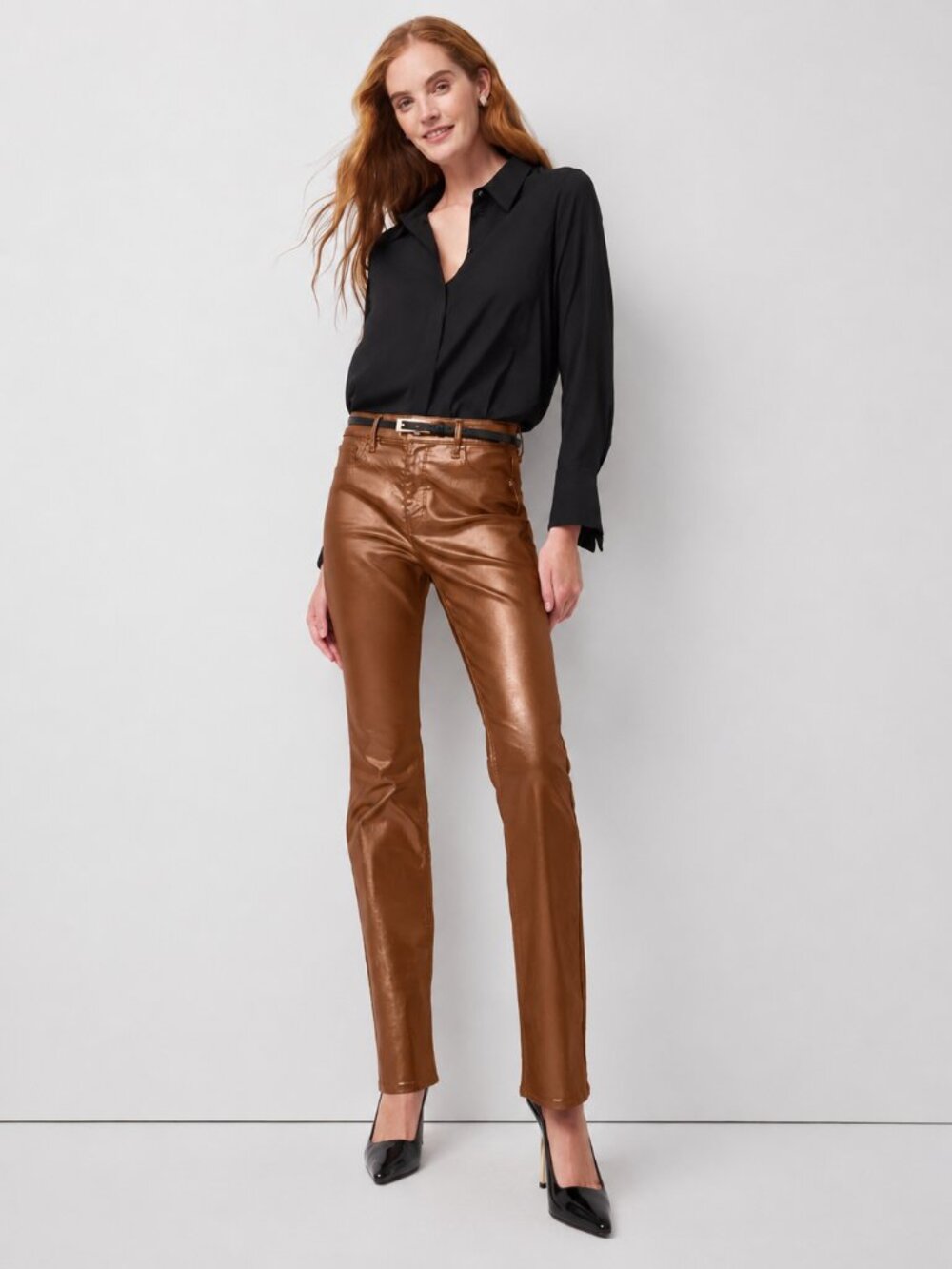 White House Black Market Brown Faux Leather High Rise Boot Crop Pants Size 2